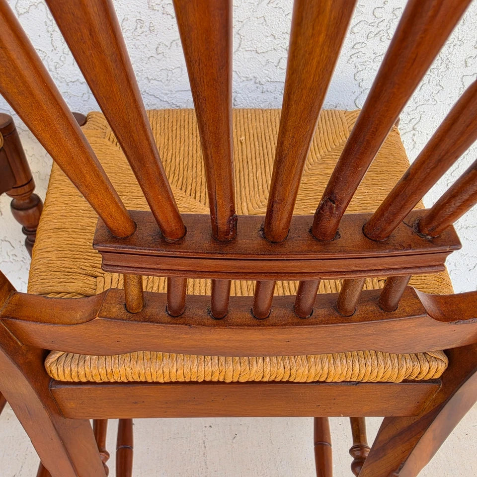 Ethan Allen Country French Wheat Sheaf Back Rush Seat Bar Stools Set of 2