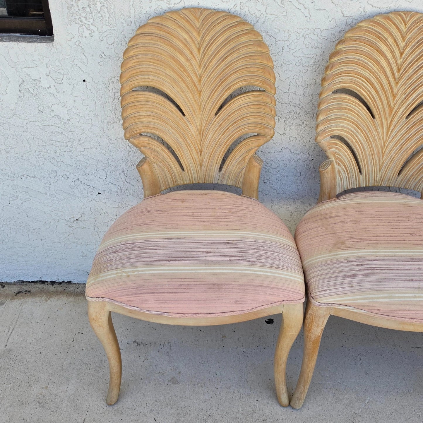 Vintage Venetian Grotto Style Carved Wood Palm Leaf Dining Chairs Set of 4