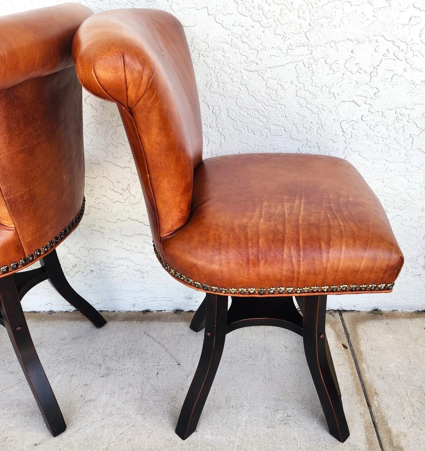 Top Grain Leather Swivel Counter Stools Pair