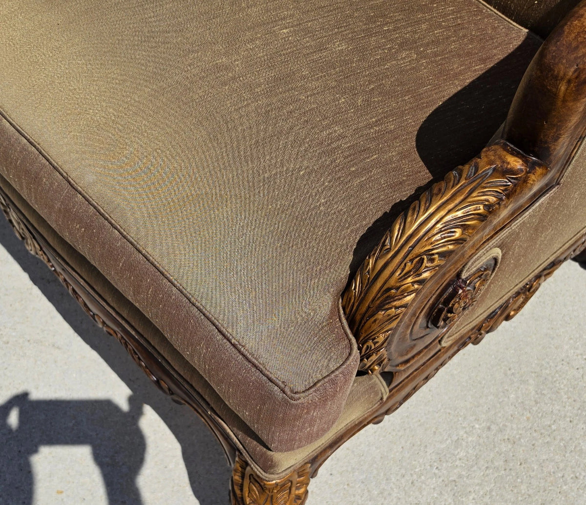 Marge Carson Style French Louis XV Ornate Caved Settees Loveseats Pair