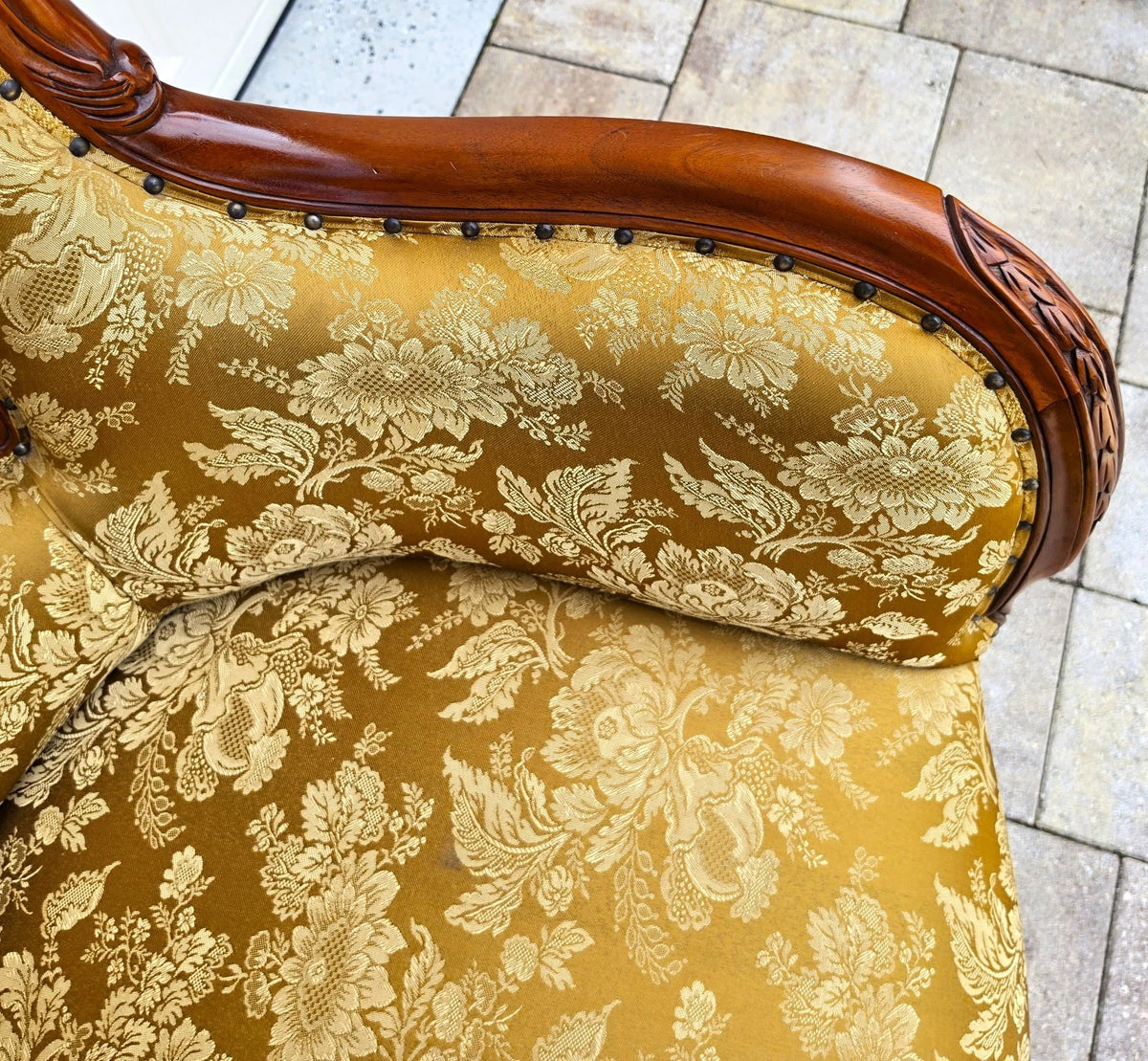 Victorian Rococo Revival Carved Bird Crest Music Room Wingback Armchair