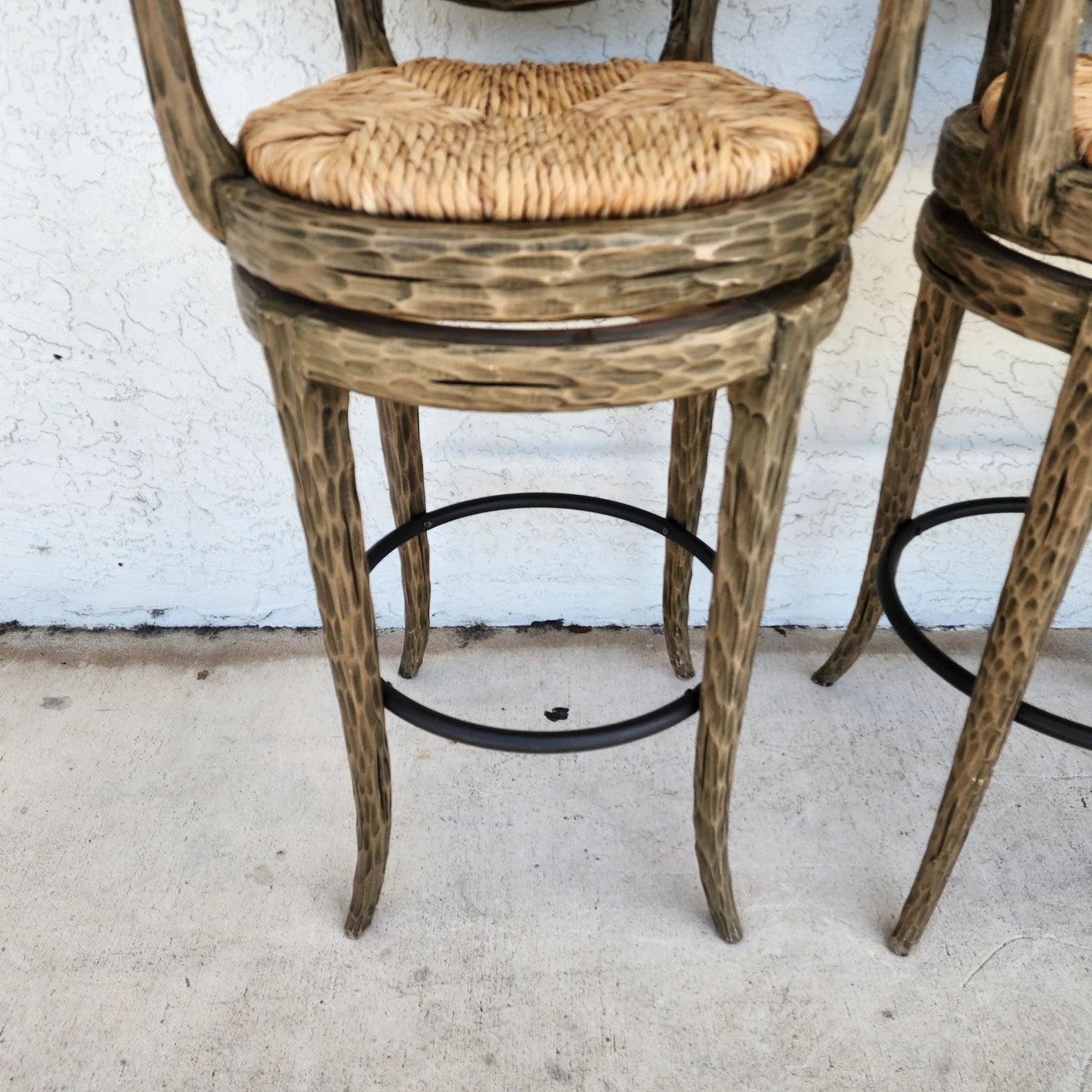 French Country Barstools Faux Bois Swivel Set of 3