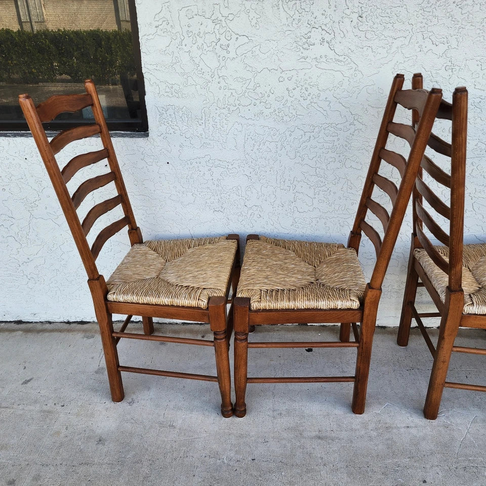 Vintage Ladder Back Rush Seat Dining Chairs Set of 8