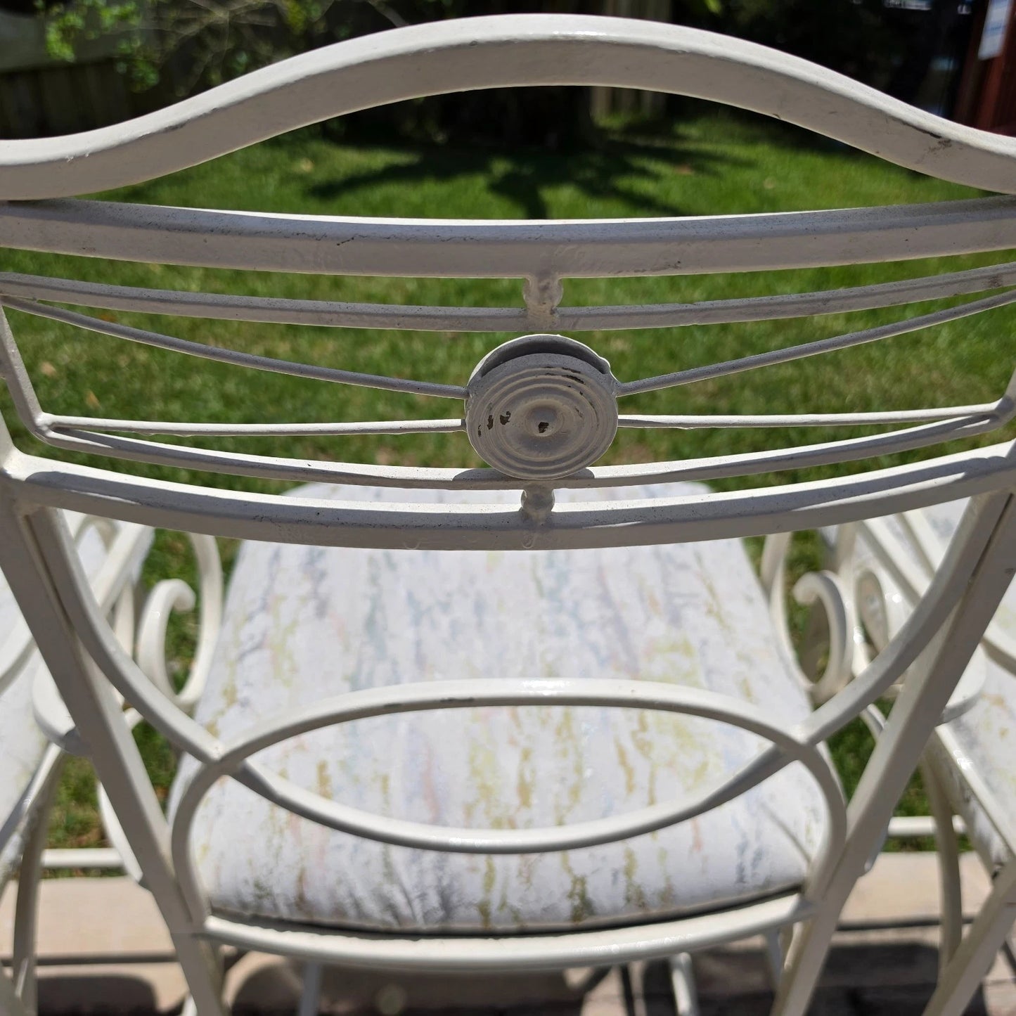 Set of 4 Vintage Coastal Palm Beach Regency Painted Metal Barstools.