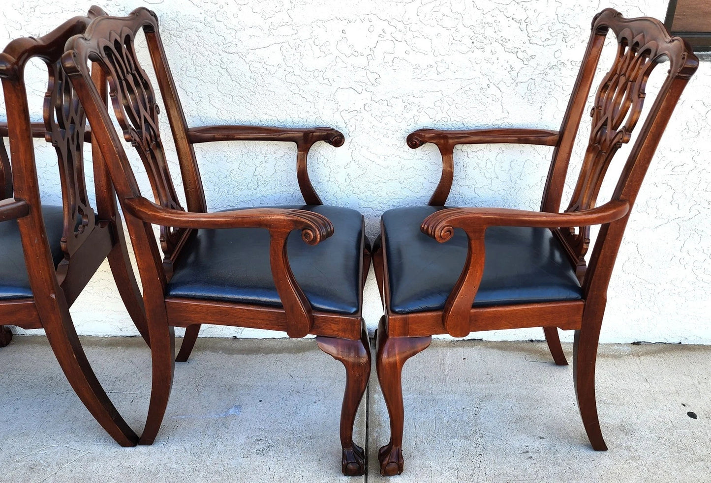 Councill Chippendale Mahogany & Leather Dining Chairs Set of 4