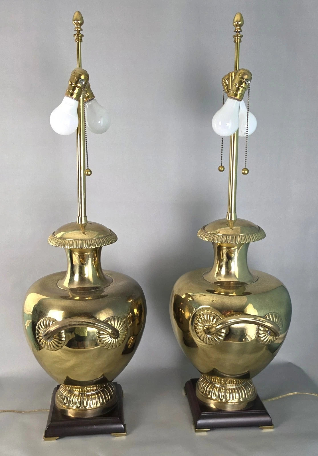 Vintage Marbro Polished Brass "Hydria" Table Lamps Dual Light A Pair
