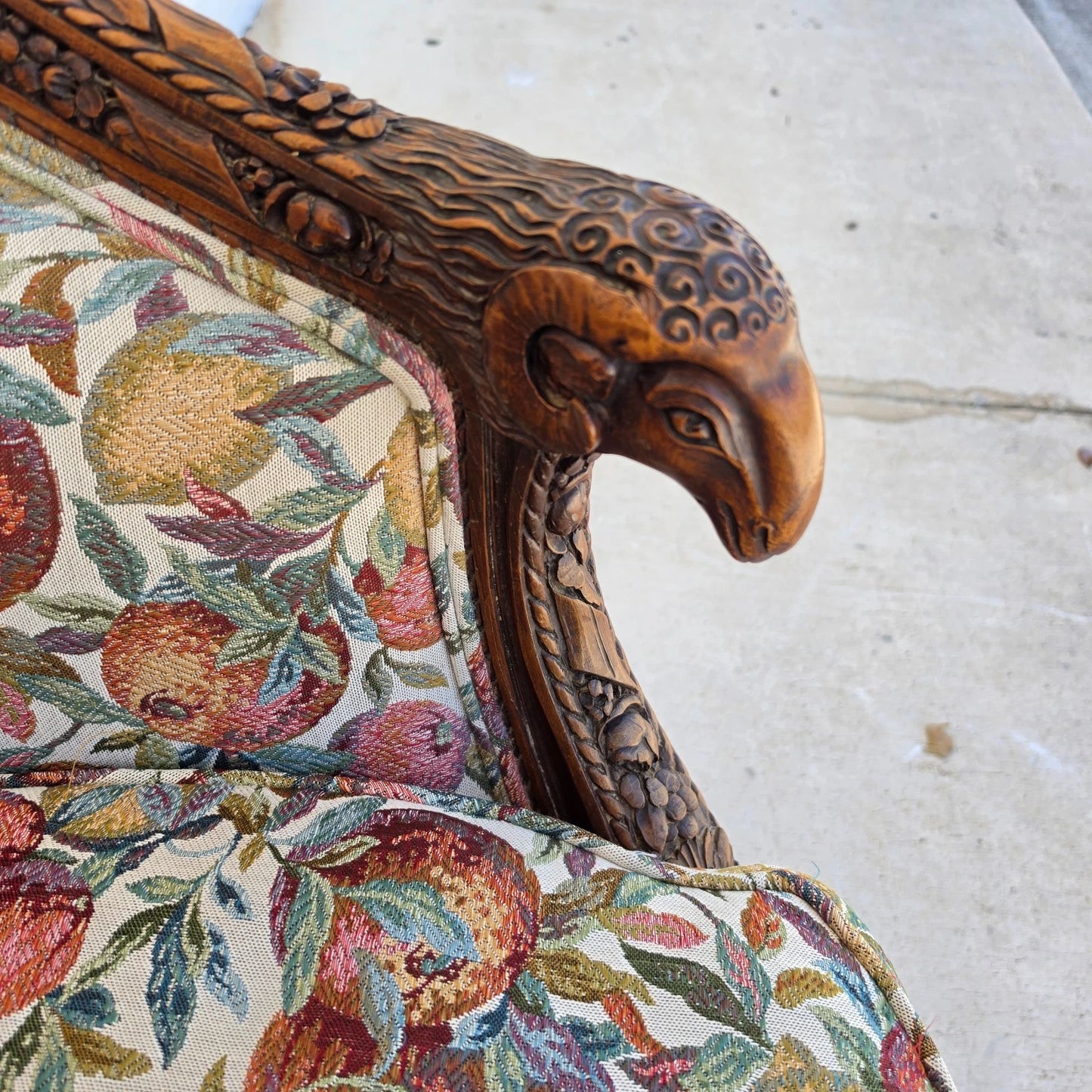Antique French Regency Rams Heads Walnut Club Lounge Chair