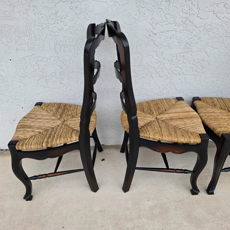 French Country Ladderback Rush Seat Dining Chairs Set of 4