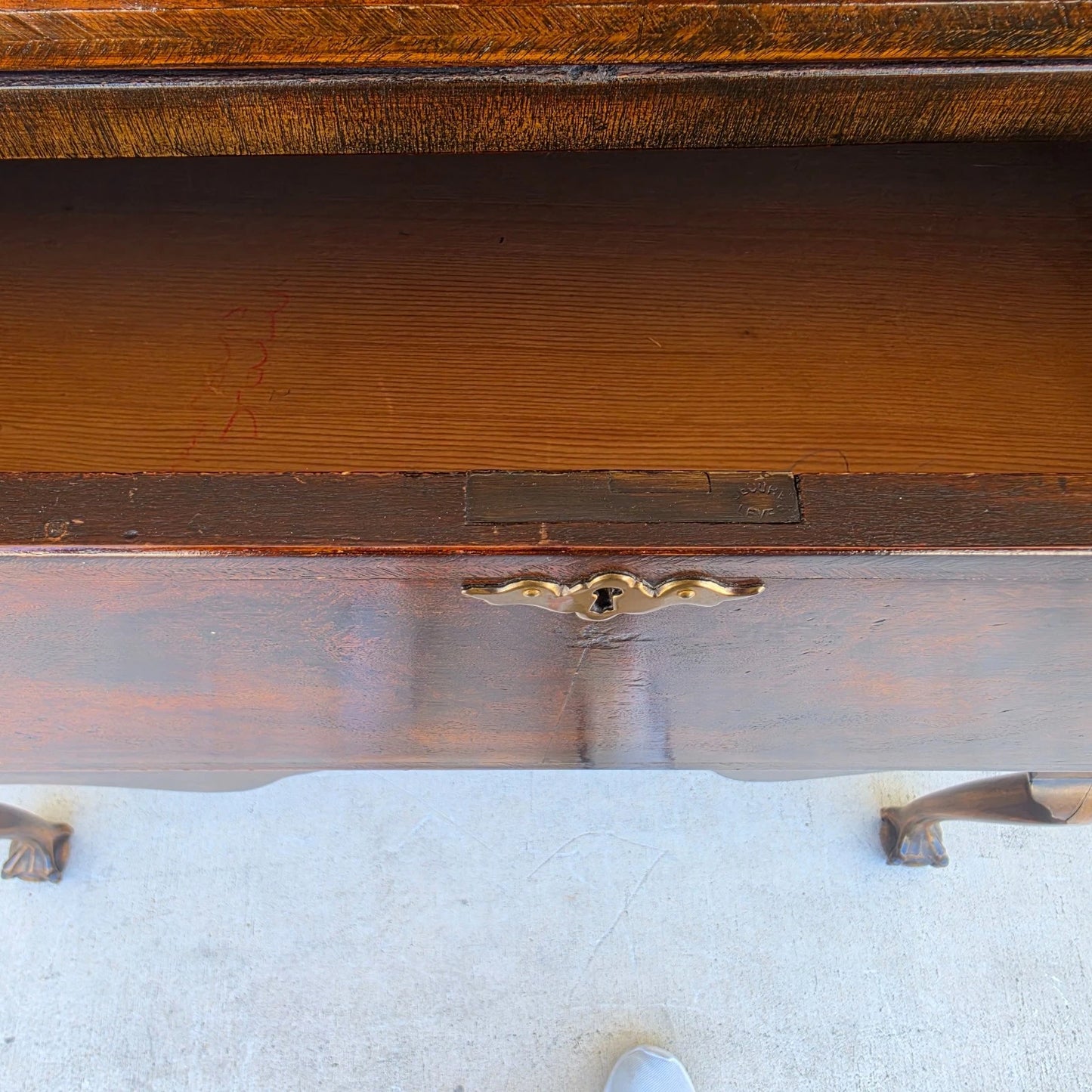 Antique Walnut Highboy Dresser Desk With Pullout Writing Surface