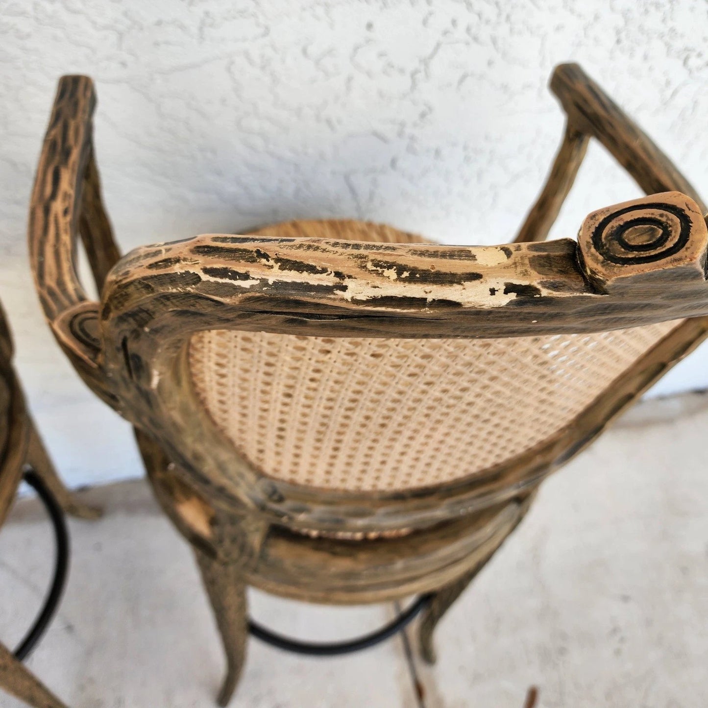 French Country Barstools Faux Bois Swivel Set of 3