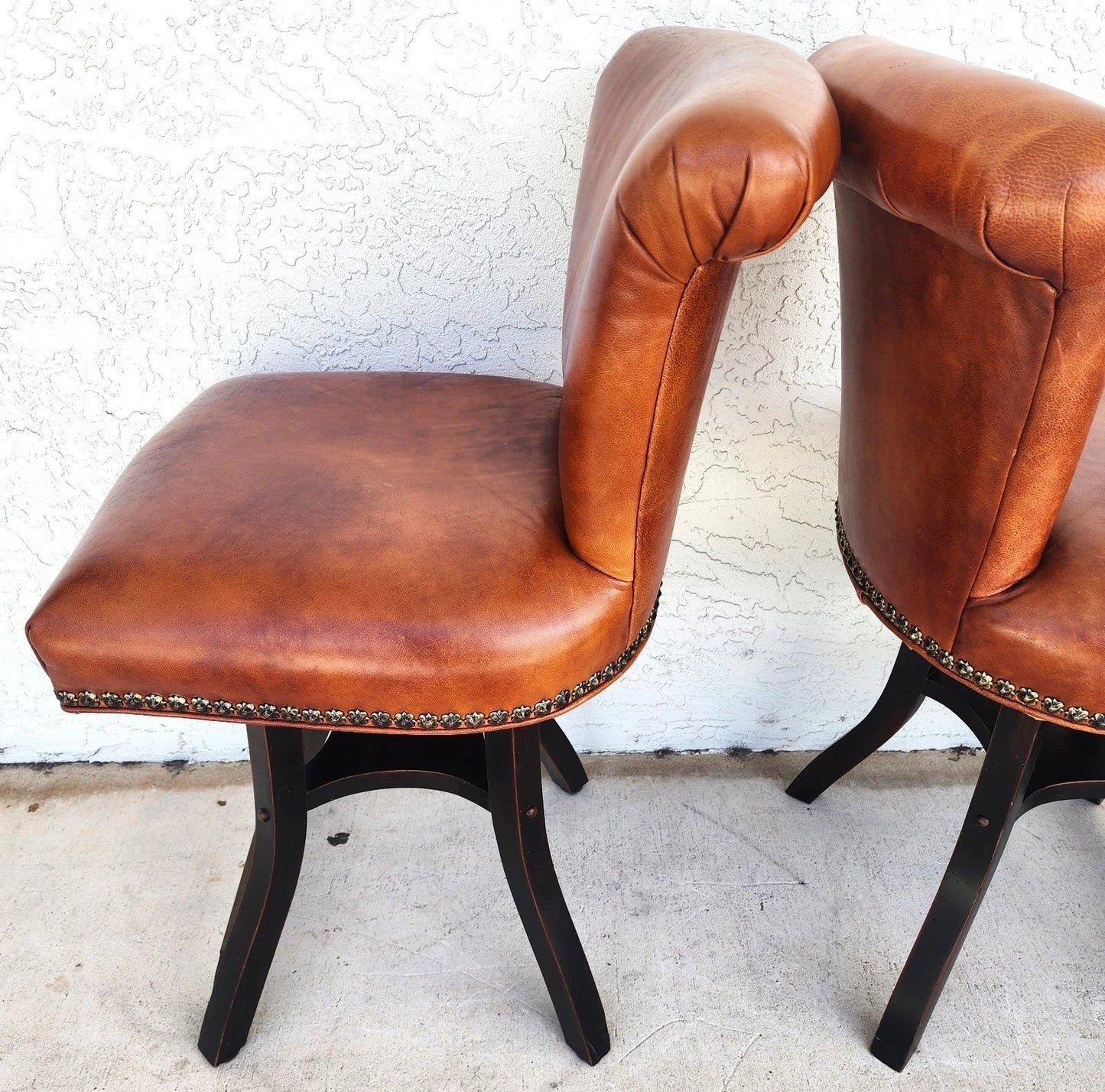 Top Grain Leather Swivel Counter Stools Pair