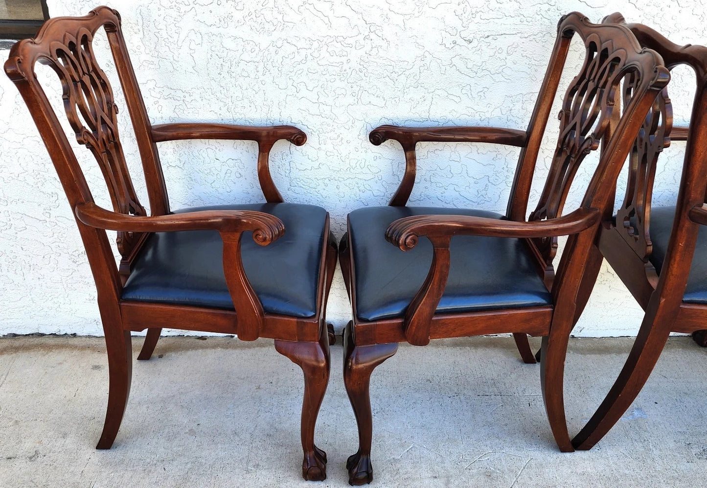 Councill Chippendale Mahogany & Leather Dining Chairs Set of 4