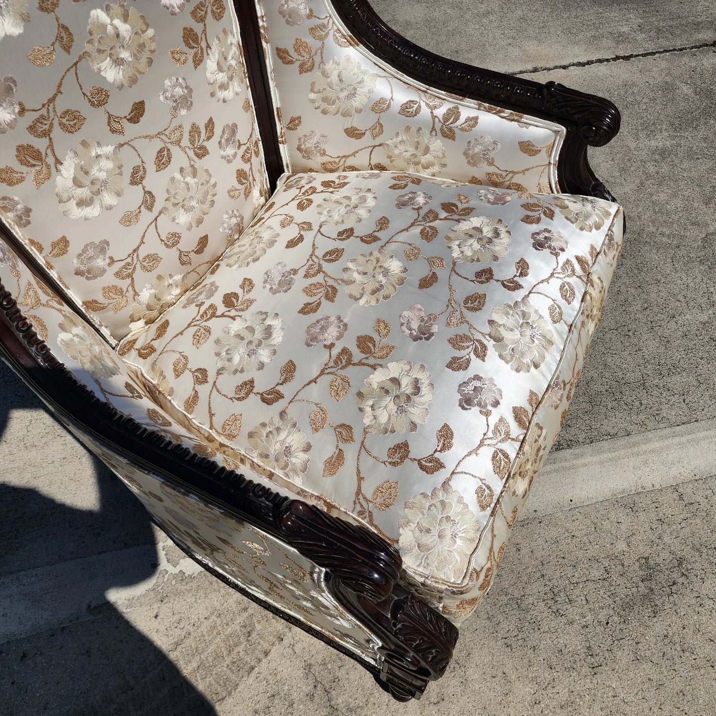 Marge Carson Wingback Chair Embroidered Silk with 7 Pillows