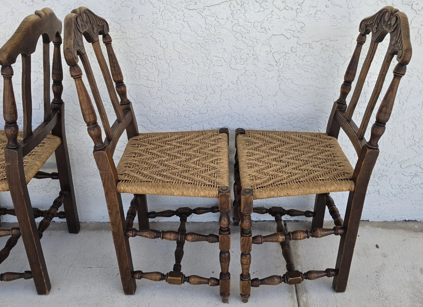 Antique 1800s Provençal Dining Chairs with Rope Seats Set of 4