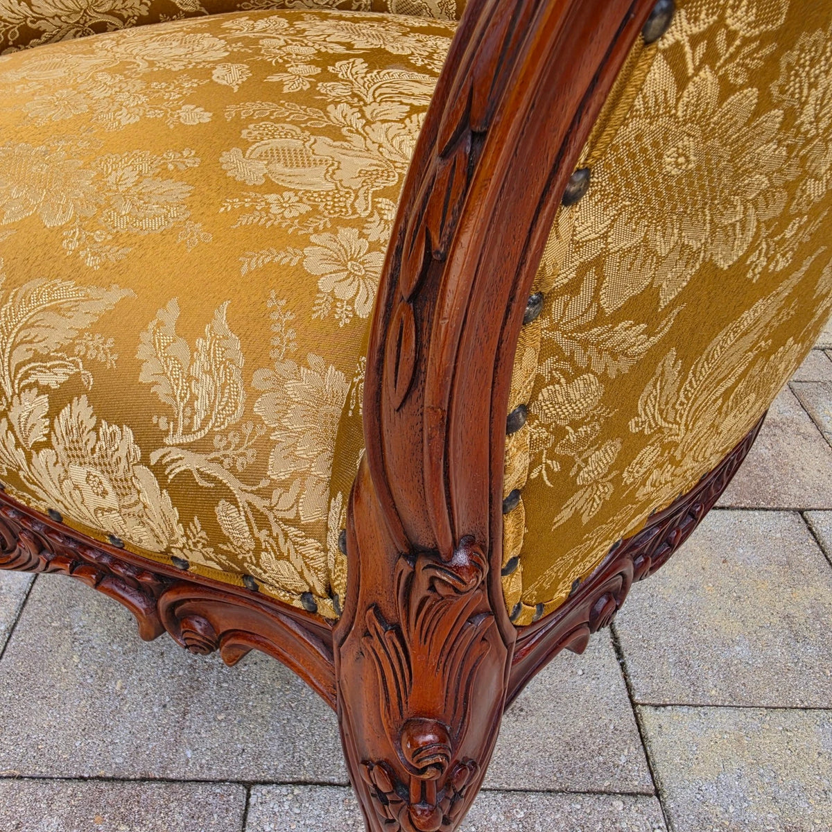 Victorian Rococo Revival Carved Bird Crest Music Room Wingback Armchair