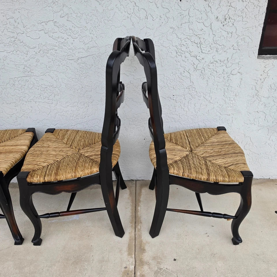 French Country Ladderback Rush Seat Dining Chairs Set of 4
