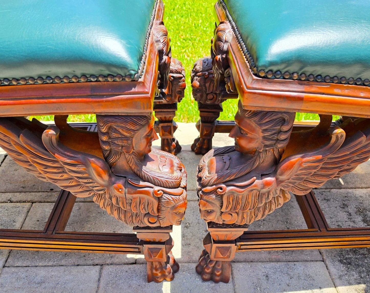 Antique Italian Renaissance Revival Hand Carved Dining Chairs Set of 4
