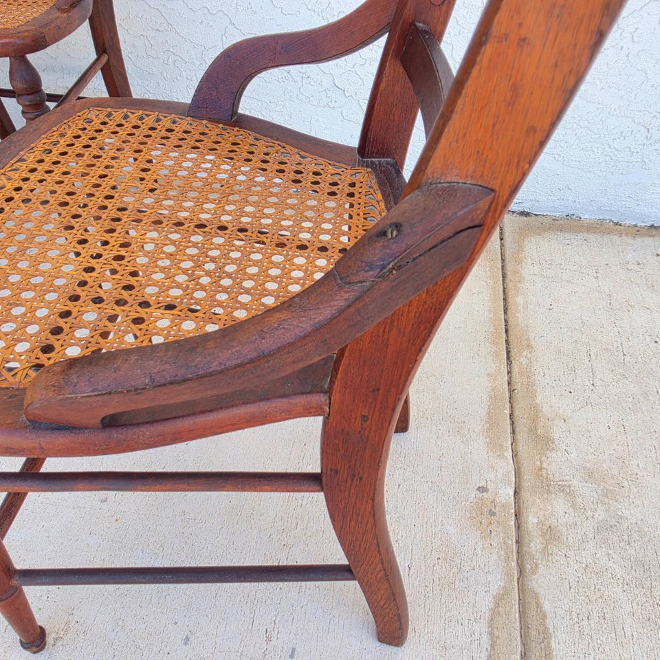 Antique Walnut Victorian Spindle Back Cane Seat Dining Chairs Set of 6