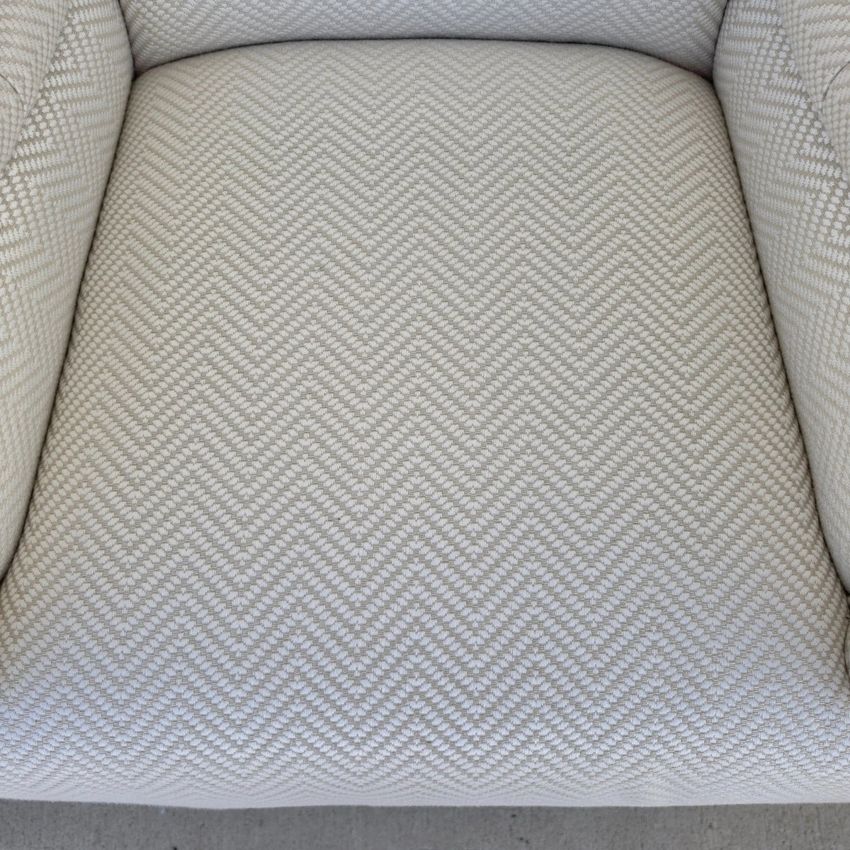 Pair Baker English Country Scroll Arm Lounge Chairs Tufted Herringbone Casters