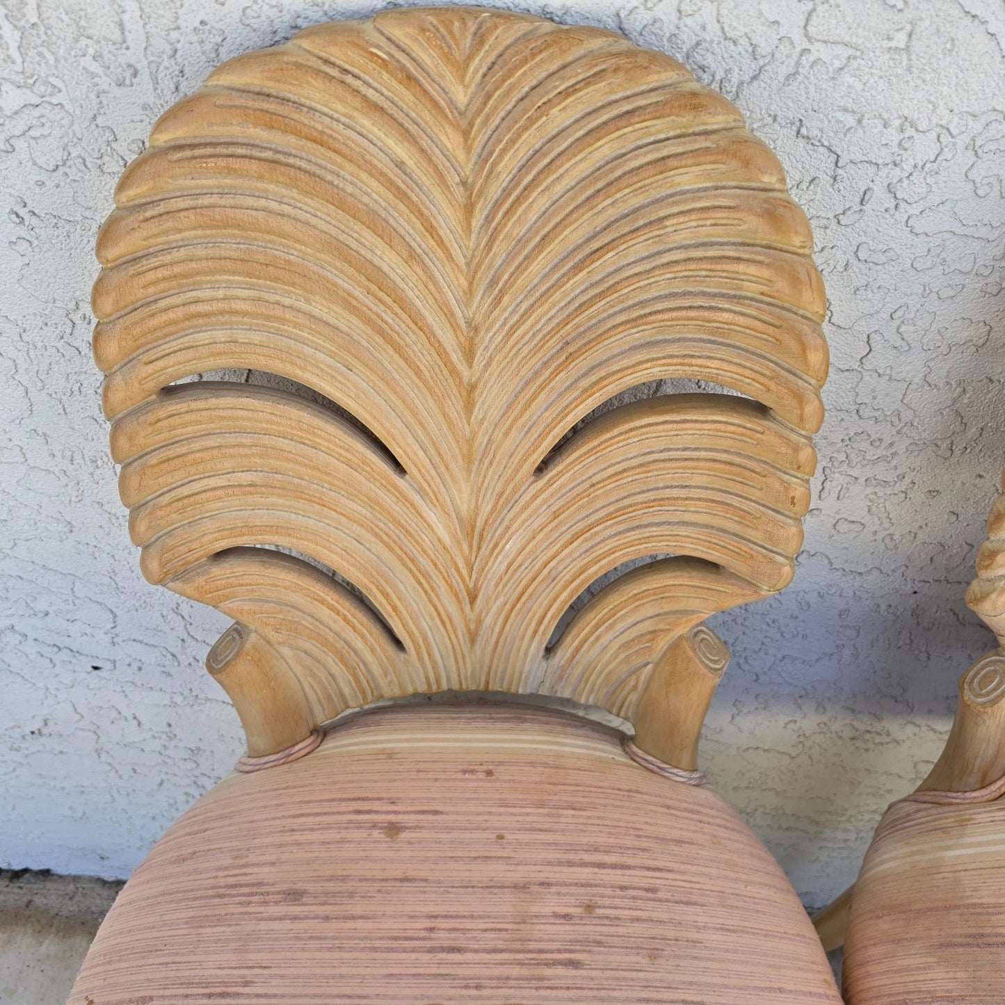 Vintage Venetian Grotto Style Carved Wood Palm Leaf Dining Chairs Set of 4