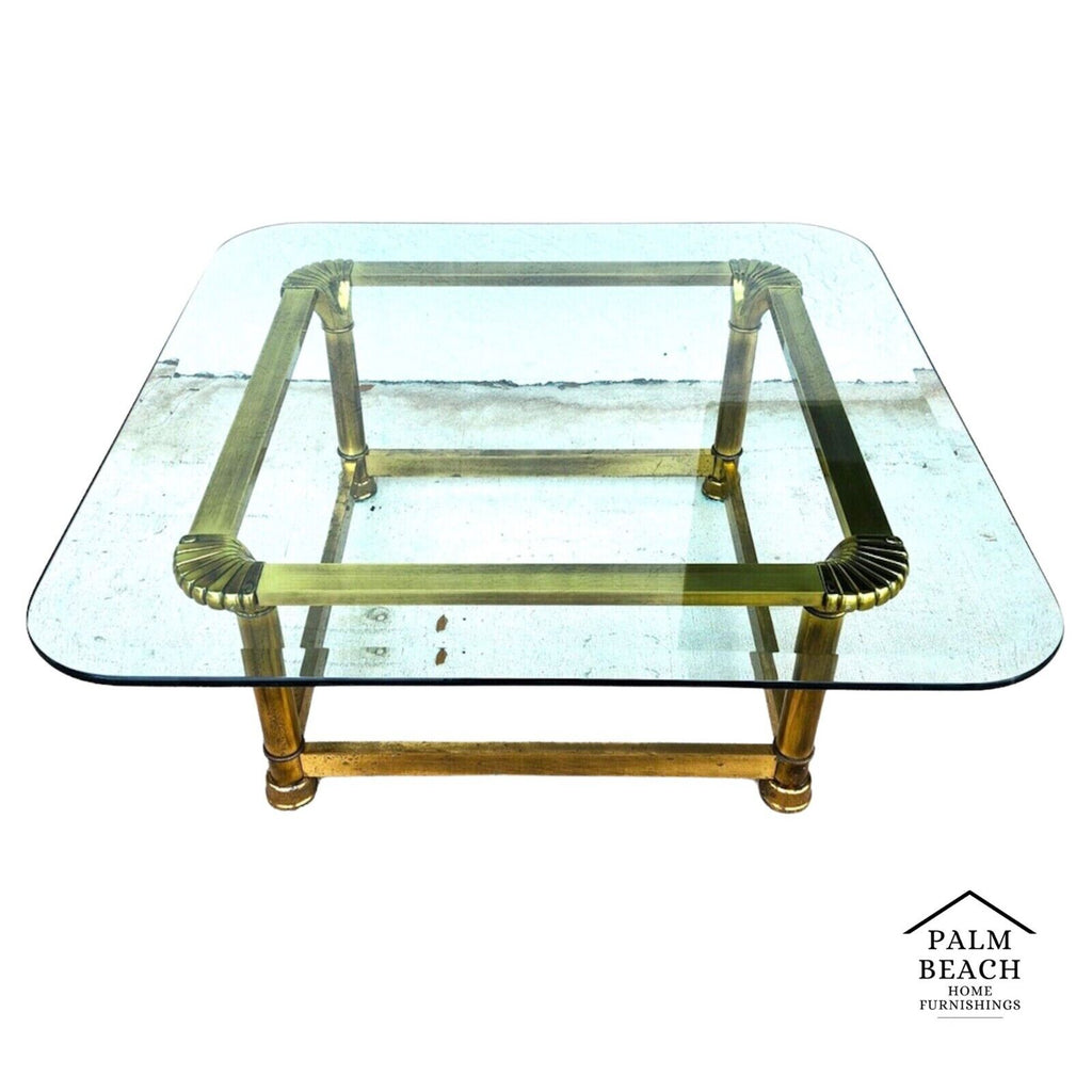 Mastercraft Style Coffee Table Brass Glass 1970s