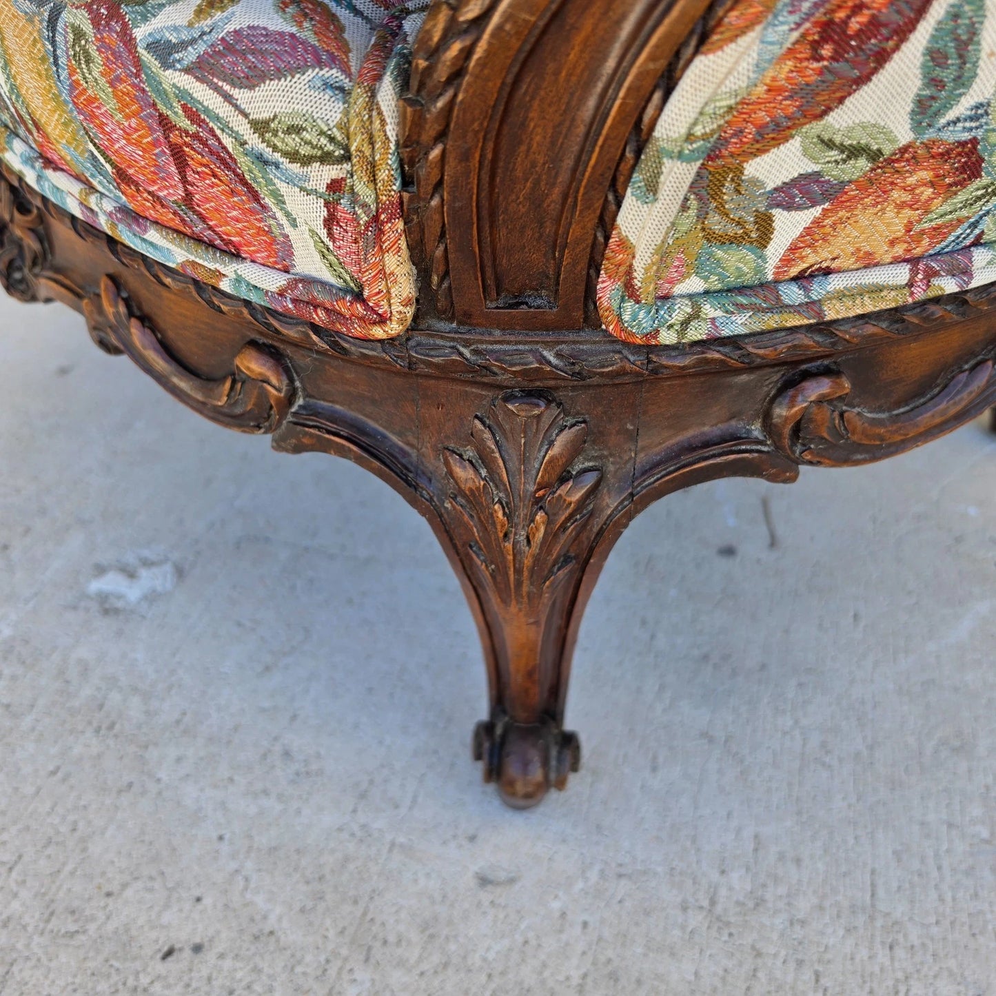 Antique French Regency Rams Heads Walnut Club Lounge Chair