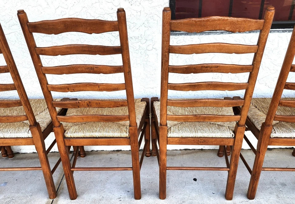 Vintage Ladder Back Rush Seat Dining Chairs Set of 8