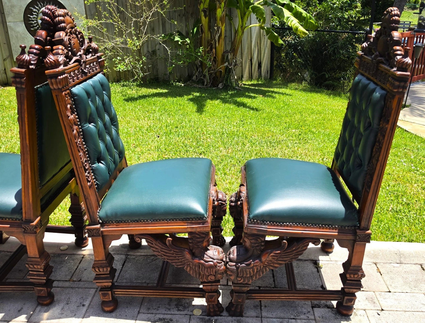 Antique Italian Renaissance Revival Hand Carved Dining Chairs Set of 4