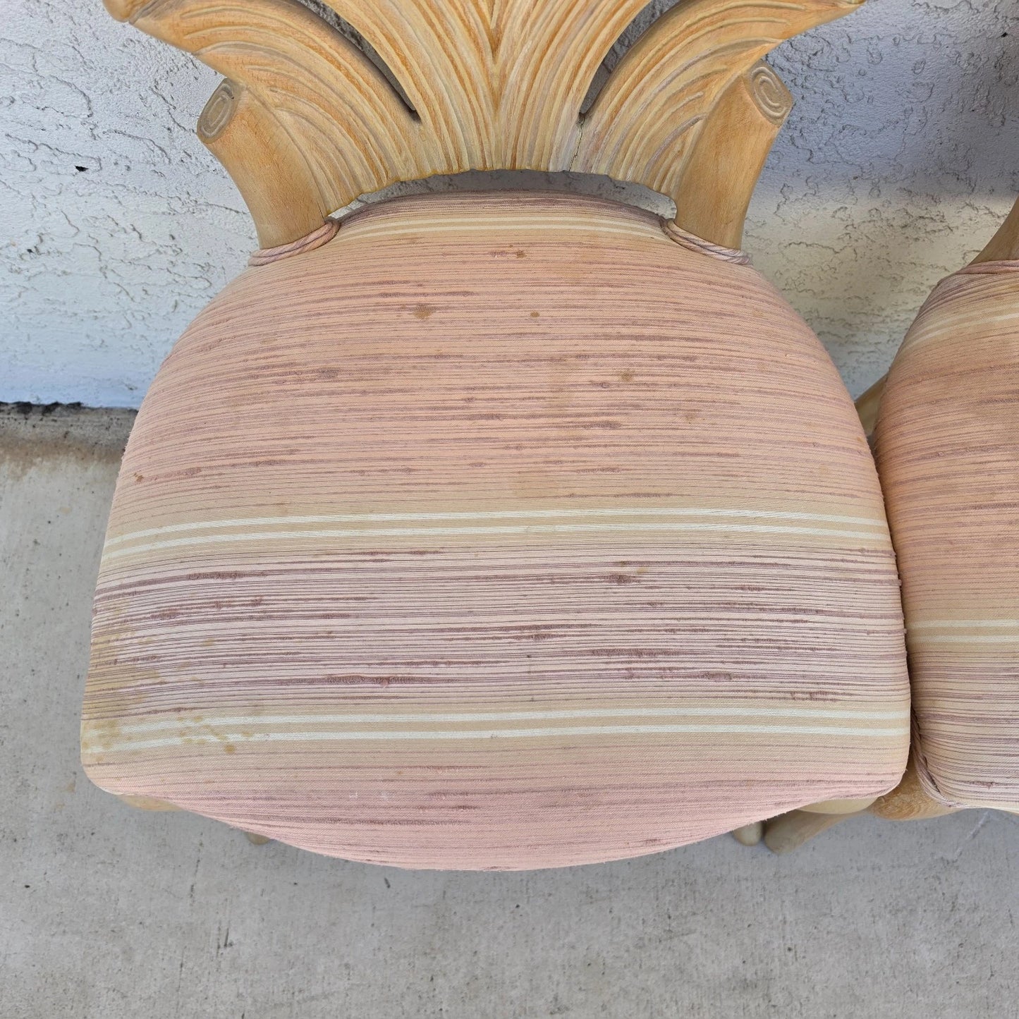 Vintage Venetian Grotto Style Carved Wood Palm Leaf Dining Chairs Set of 4