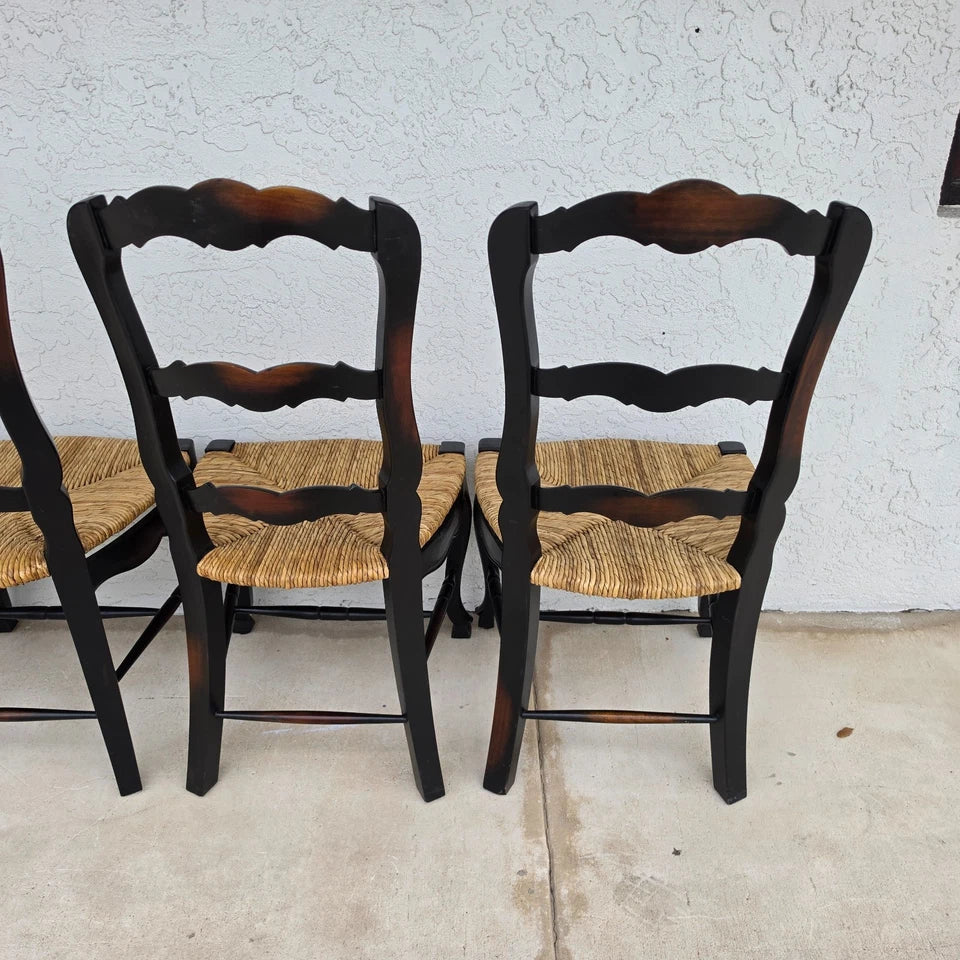 French Country Ladderback Rush Seat Dining Chairs Set of 4