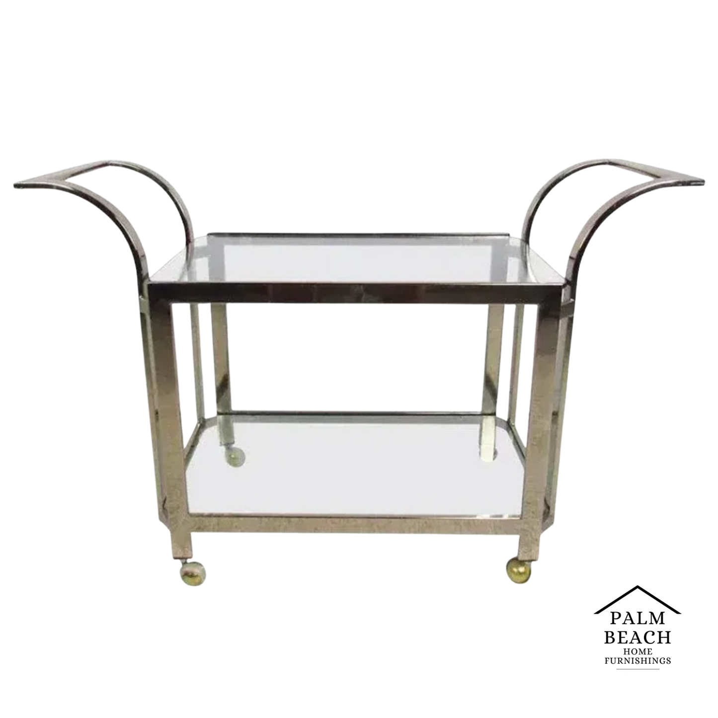 MCM Milo Baughman Style Chrome Bar Serving Cart 1970s