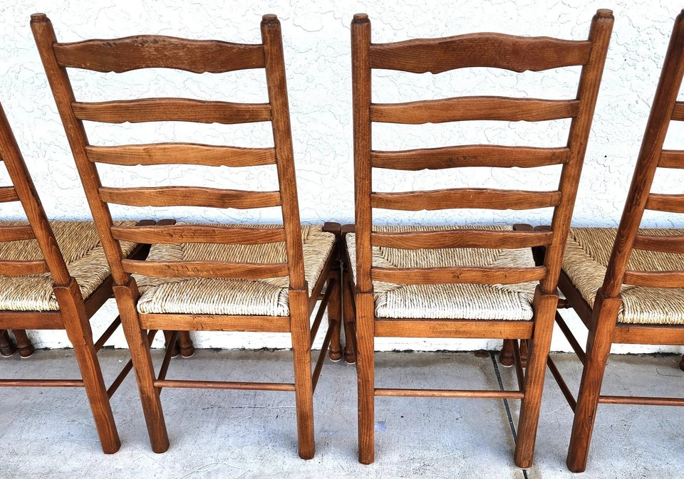 Vintage Ladder Back Rush Seat Dining Chairs Set of 8