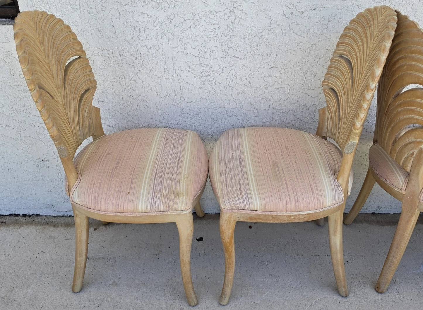 Vintage Venetian Grotto Style Carved Wood Palm Leaf Dining Chairs Set of 4
