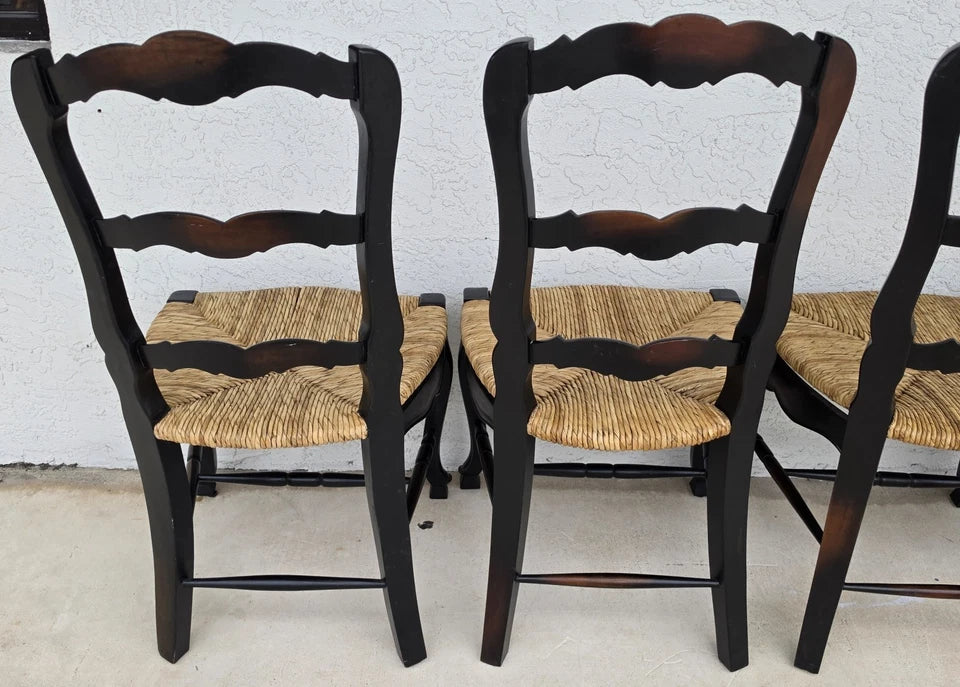 French Country Ladderback Rush Seat Dining Chairs Set of 4