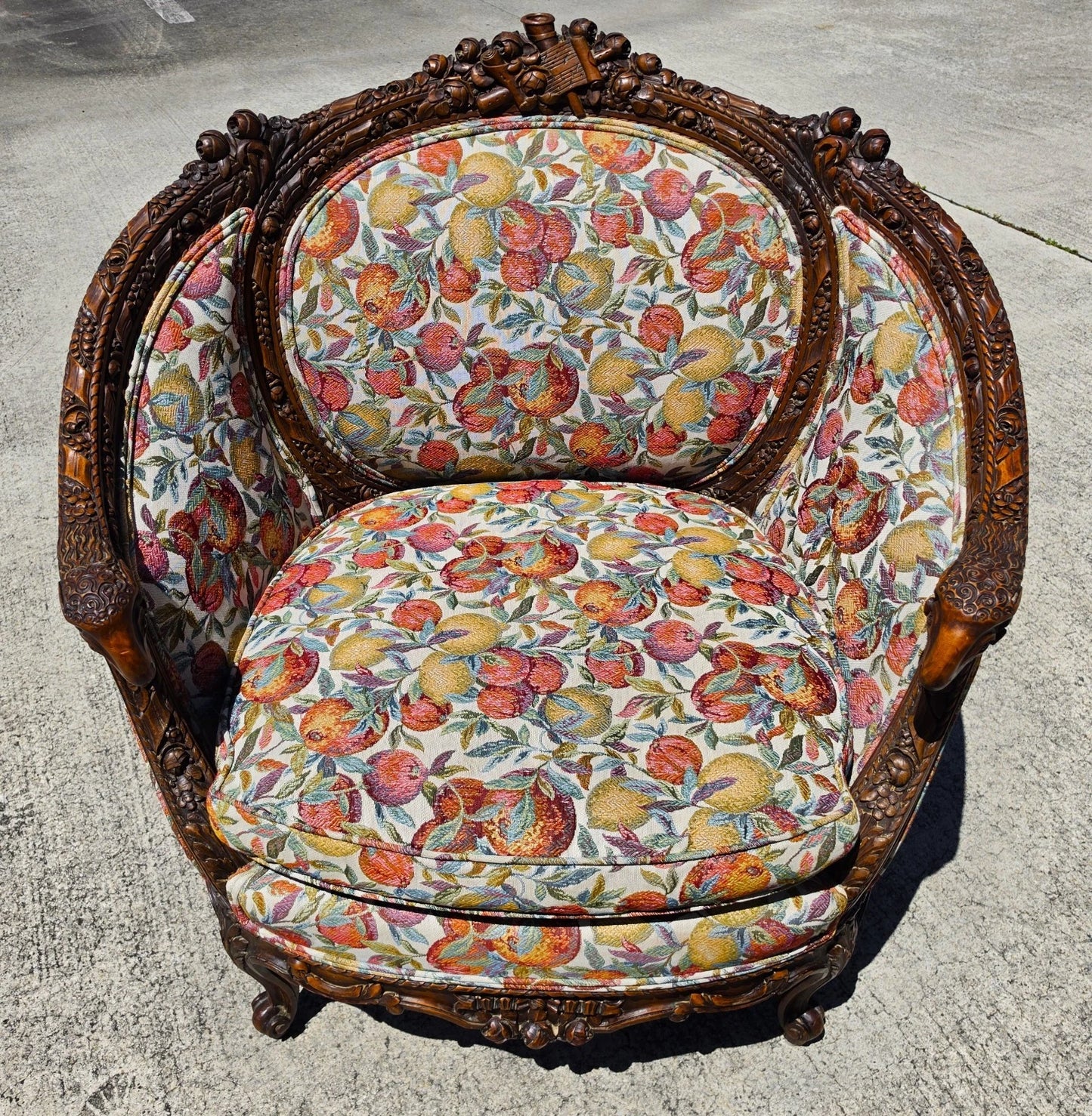 Antique French Regency Rams Heads Walnut Club Lounge Chair