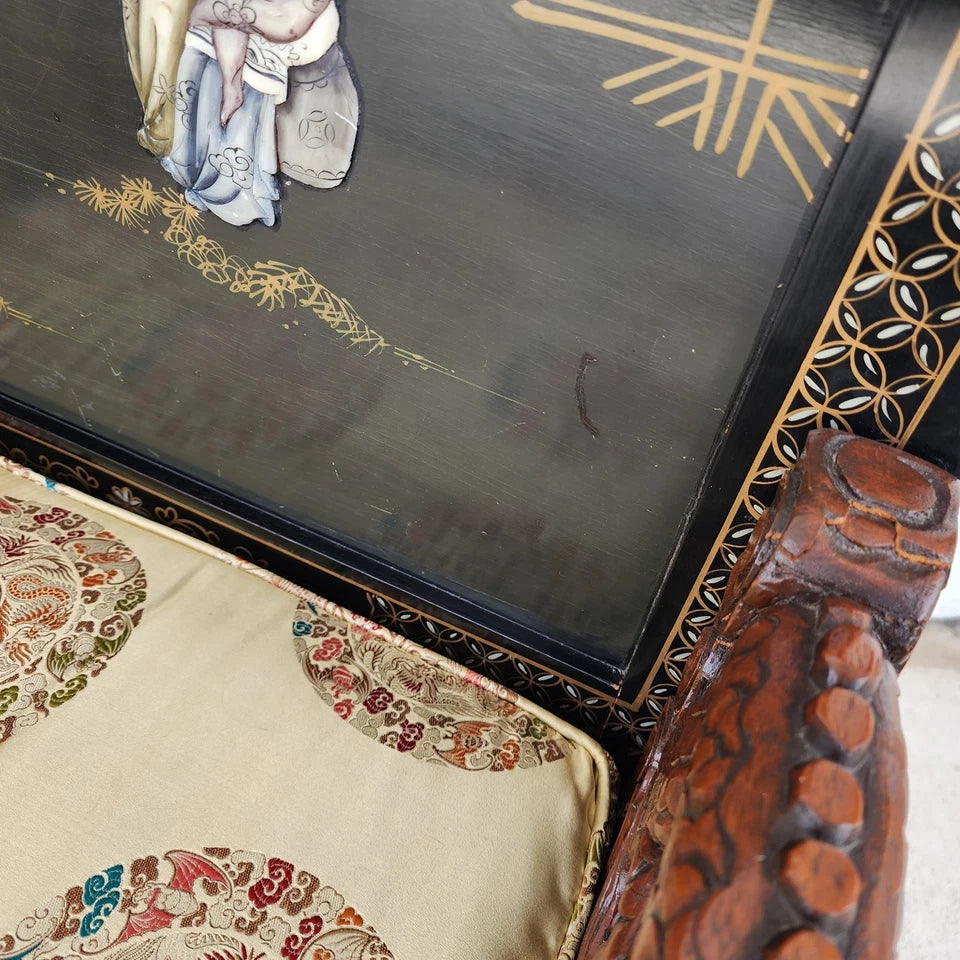 Chinese Hand-Carved Dragon Throne Armchairs Pair