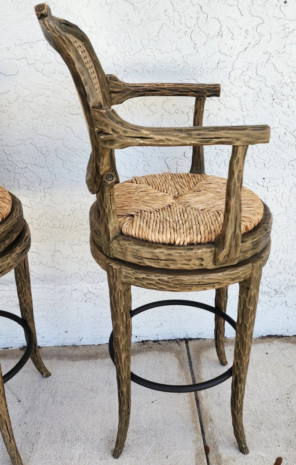 French Country Barstools Faux Bois Swivel Set of 3