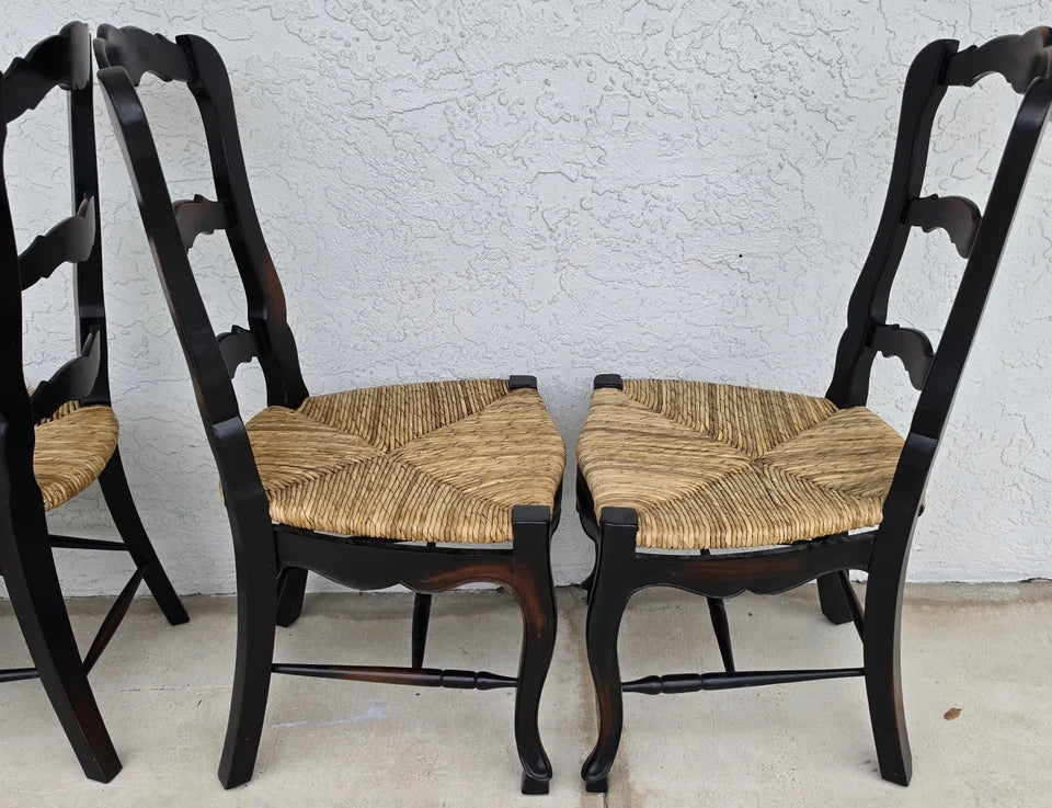 French Country Ladderback Rush Seat Dining Chairs Set of 4