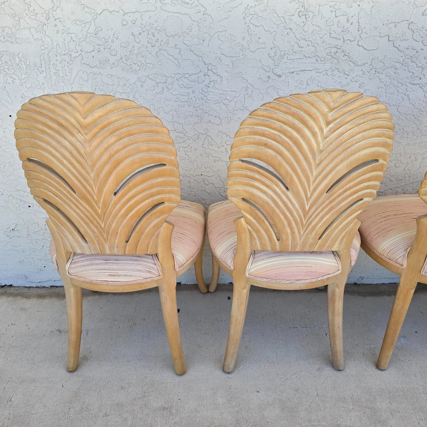 Vintage Venetian Grotto Style Carved Wood Palm Leaf Dining Chairs Set of 4