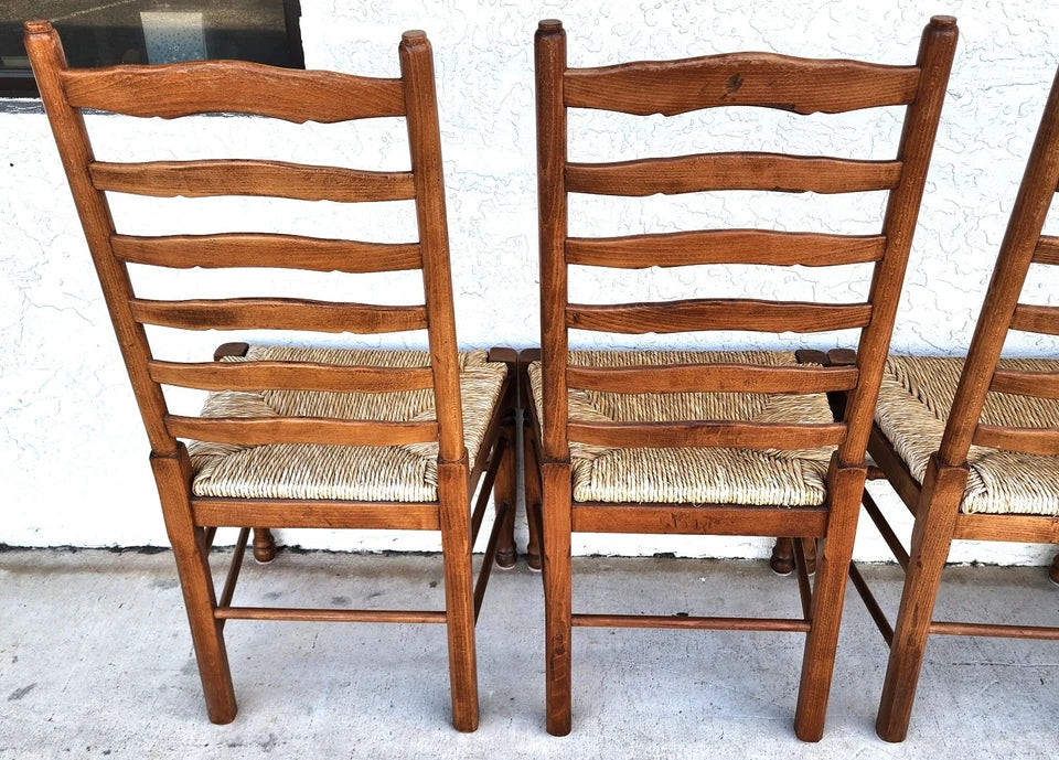 Vintage Ladder Back Rush Seat Dining Chairs Set of 8
