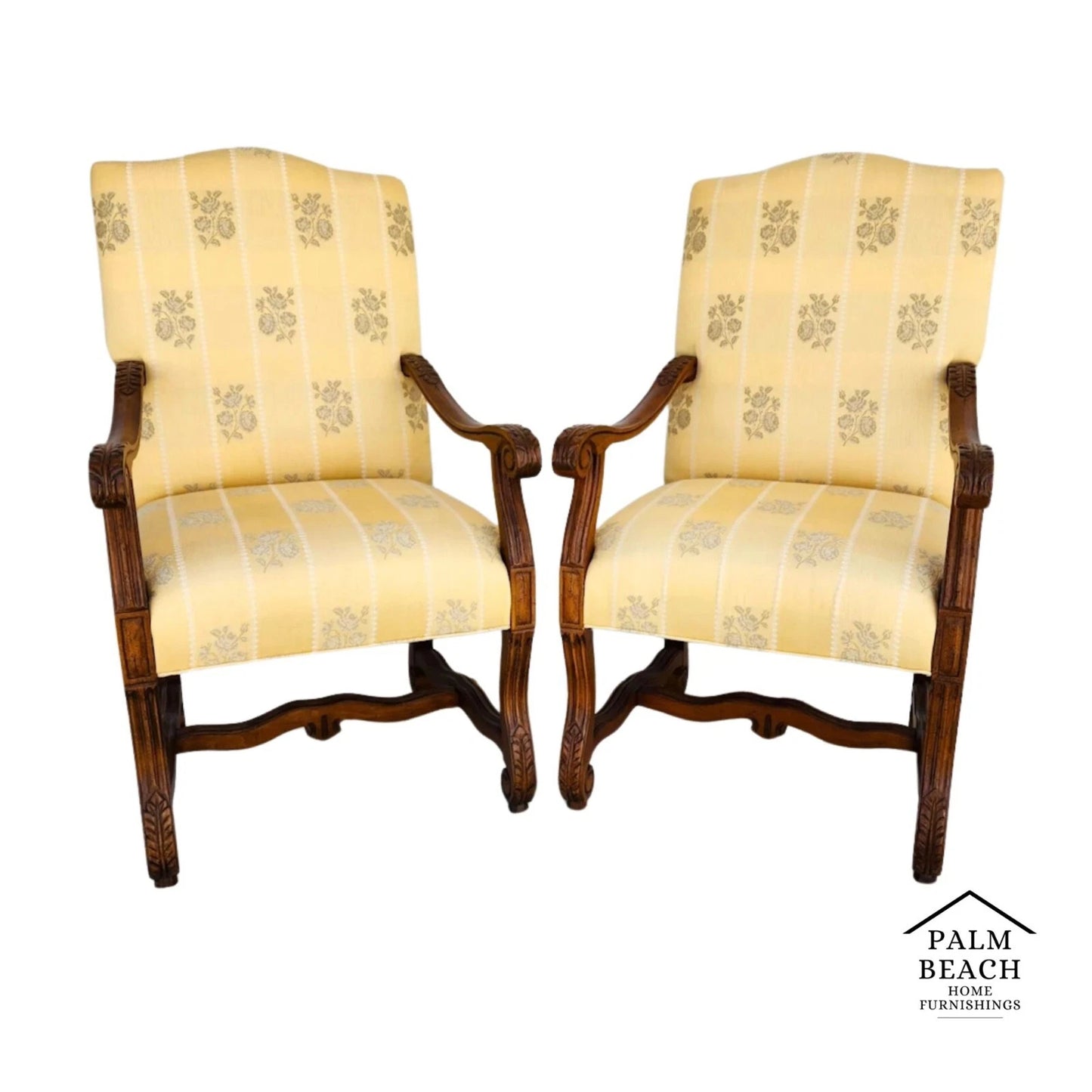 French Louis XIII Os de Mouton Linen Armchairs Pair