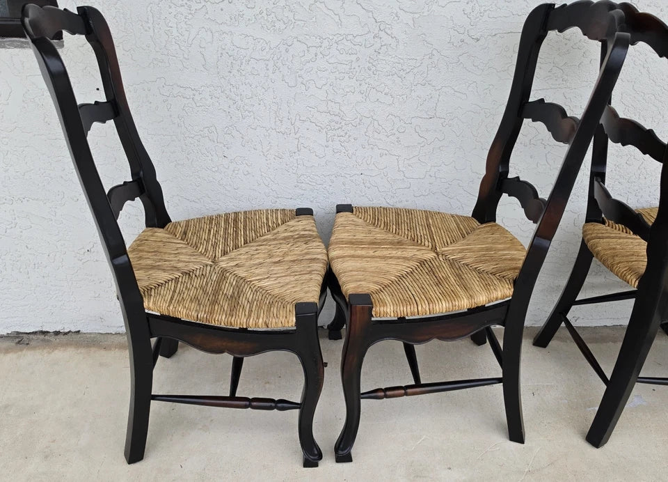 French Country Ladderback Rush Seat Dining Chairs Set of 4