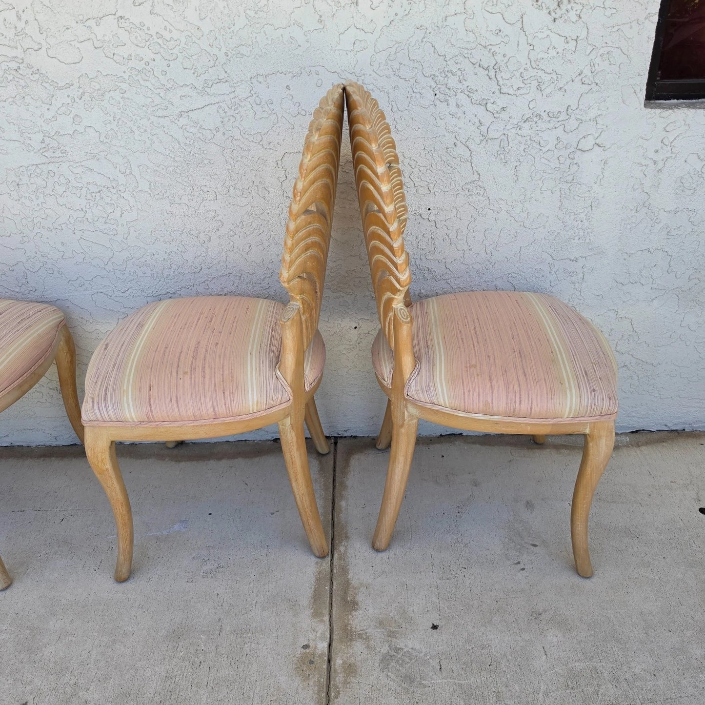 Vintage Venetian Grotto Style Carved Wood Palm Leaf Dining Chairs Set of 4