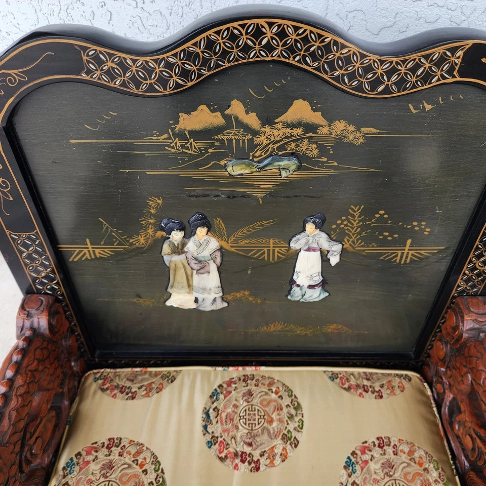 Chinese Hand-Carved Dragon Throne Armchairs Pair