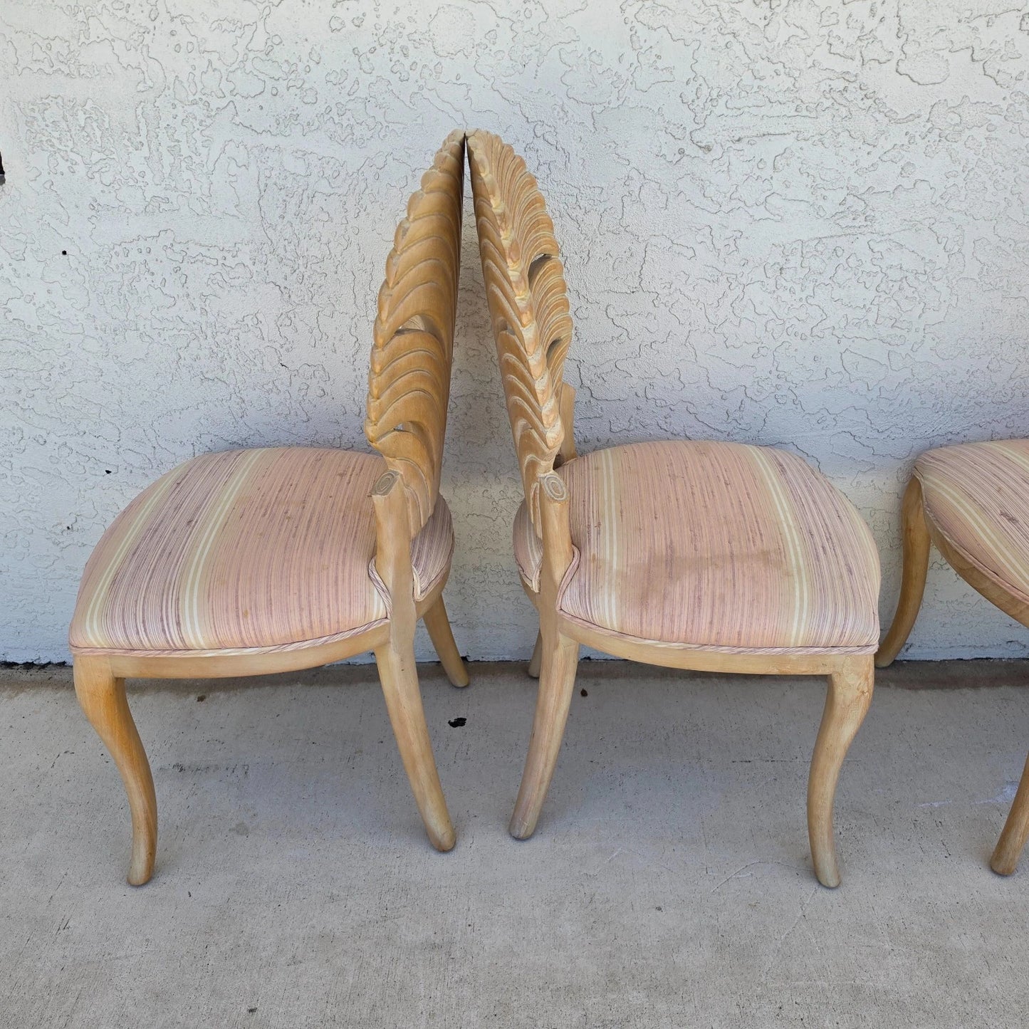 Vintage Venetian Grotto Style Carved Wood Palm Leaf Dining Chairs Set of 4