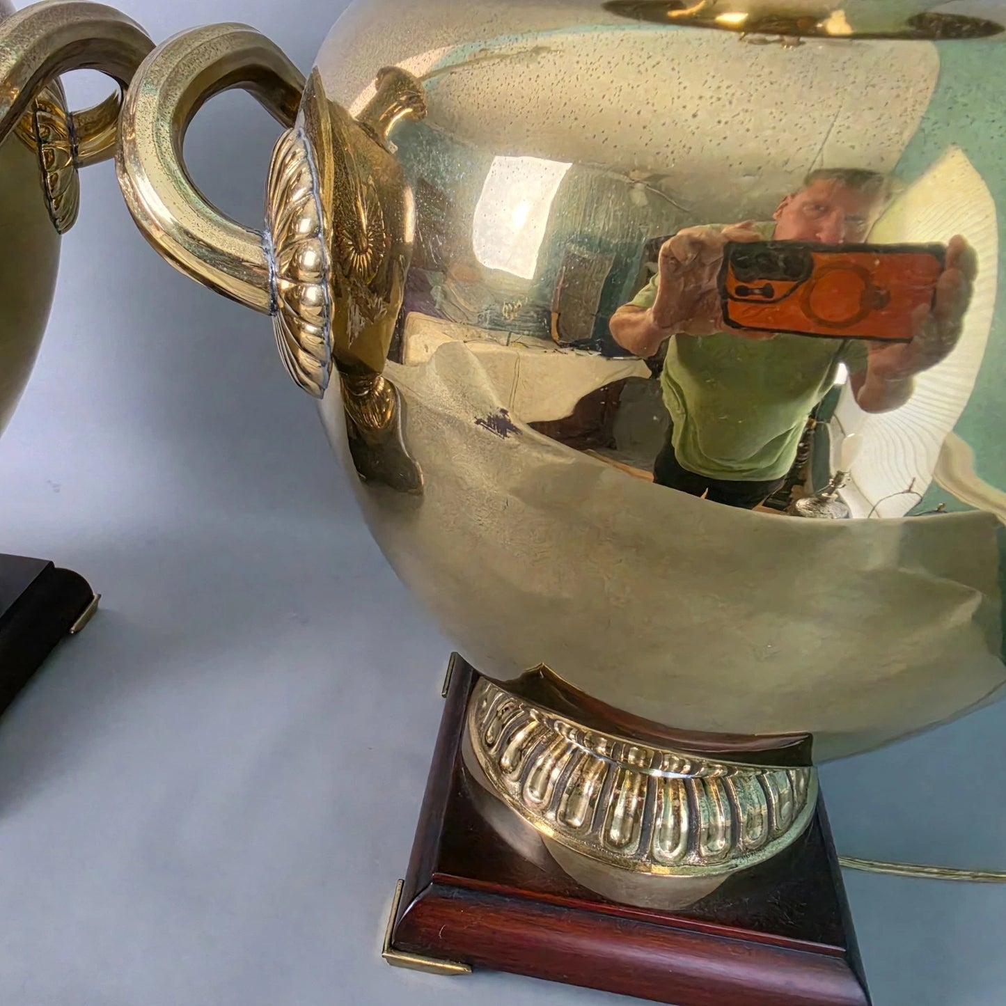Vintage Marbro Polished Brass "Hydria" Table Lamps Dual Light A Pair