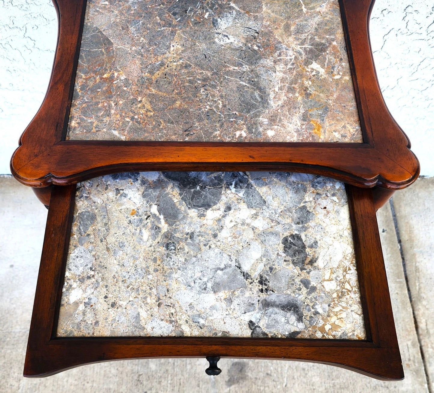 Theodore Alexander 2 Tier Mahogany & Marble Side Lamp Table With Pullout Top