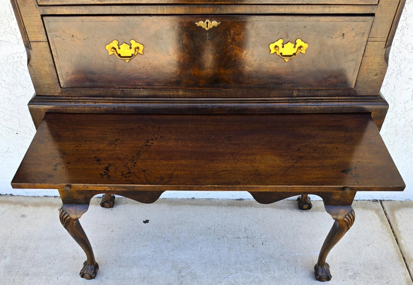 Antique Walnut Highboy Dresser Desk With Pullout Writing Surface