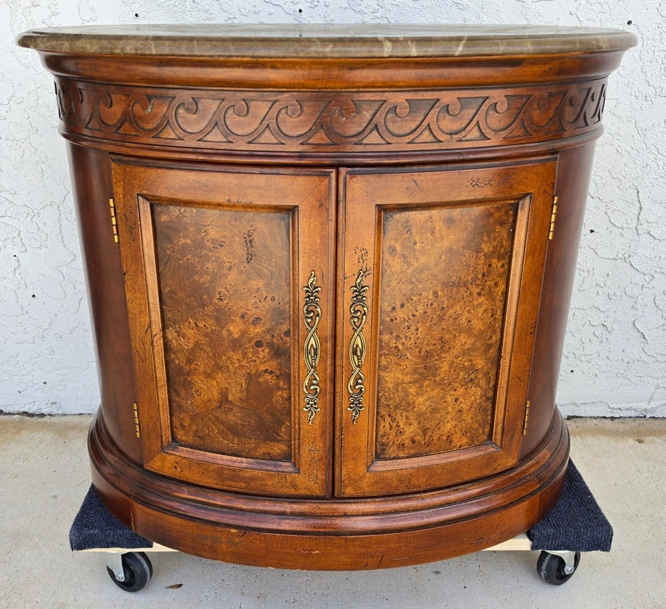 Henredon Style Mahogany & Marble Drum Center Side Bedside Table
