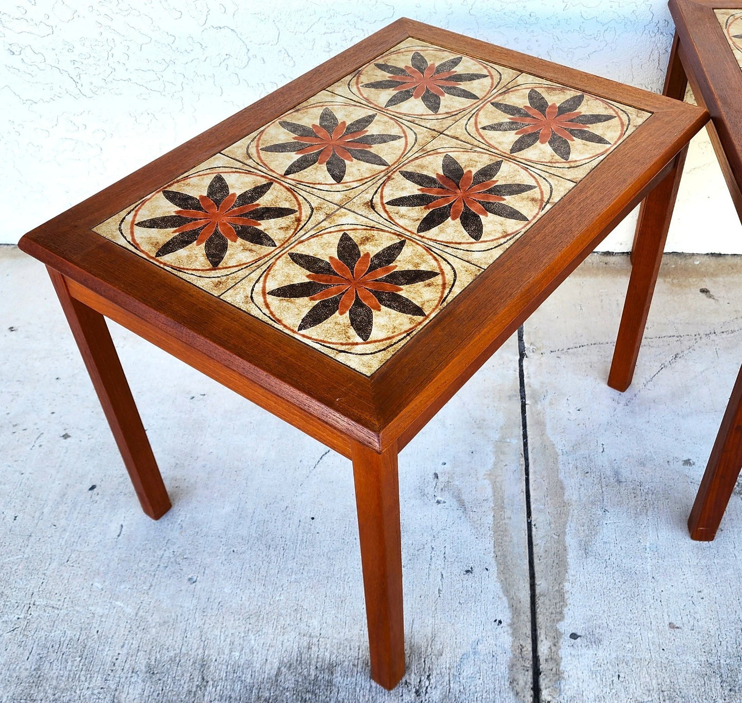 MCM Danish Teak & Tile Coffee & Side Tables 1960s Set of 3